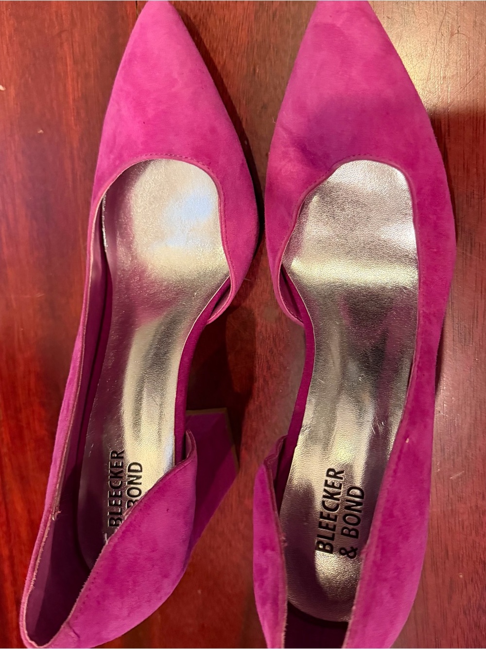 Bleecker & Bond Fuchsia Suede Pointed Block Heel Pumps